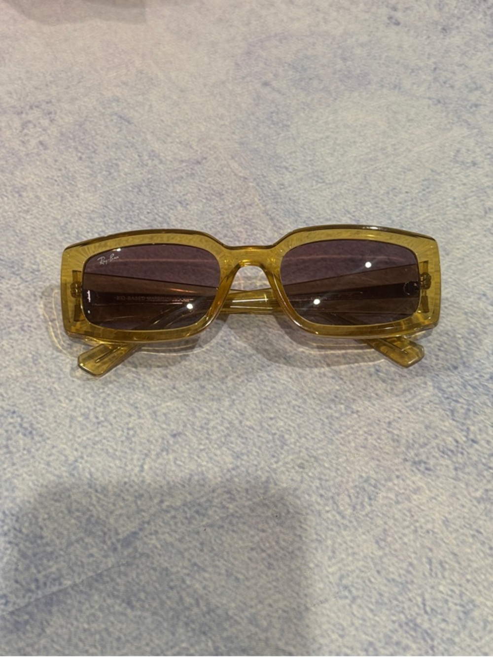Ray-Ban Yellow Rectangular Sunglasses with Brown Tint